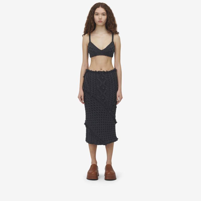 Alexander McQueen Women's Yellow Cable Knit Pencil Skirt - L (Wool, Cashmere, Polyamide & Elastan)